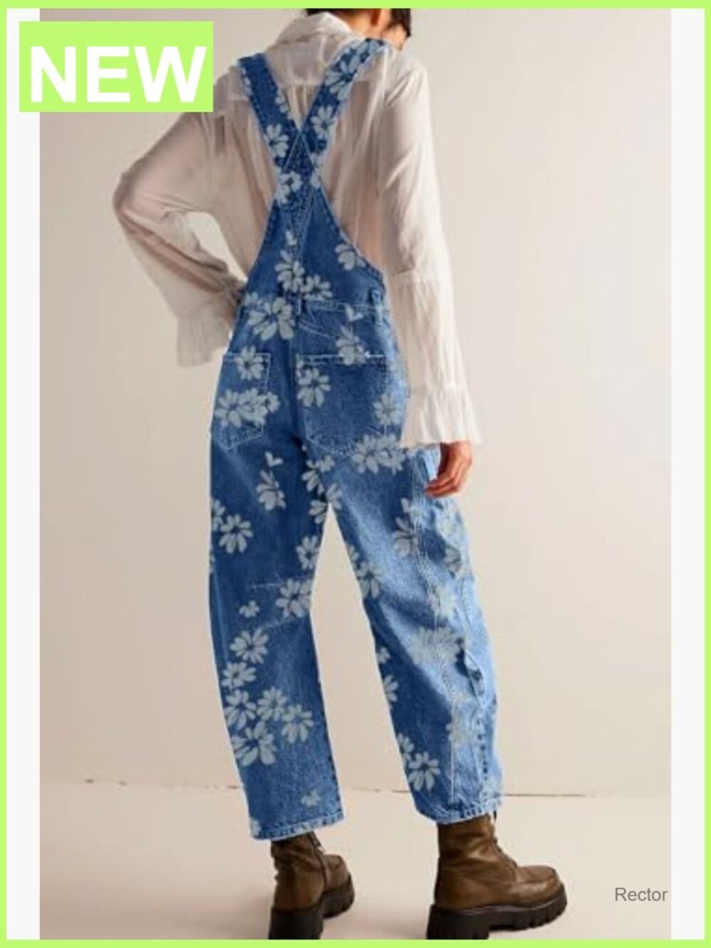 Floral Print Denim Overalls Baggy Barrel Jeans Y2k Wide Leg Jumpsuit - Picture 5 of 7